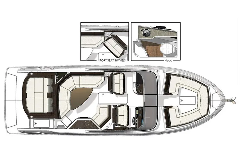 Slide: The Image of Manufacturer Provided Image: 2018 Sea Ray SLX 310 boat layout with seating and head compartment. - 33