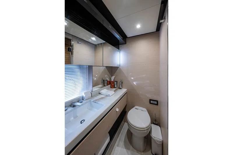 Slide: The Image of Luxurious bathroom interior of 2017 Azimut 80 yacht, featuring modern fixtures and elegant design. - 103