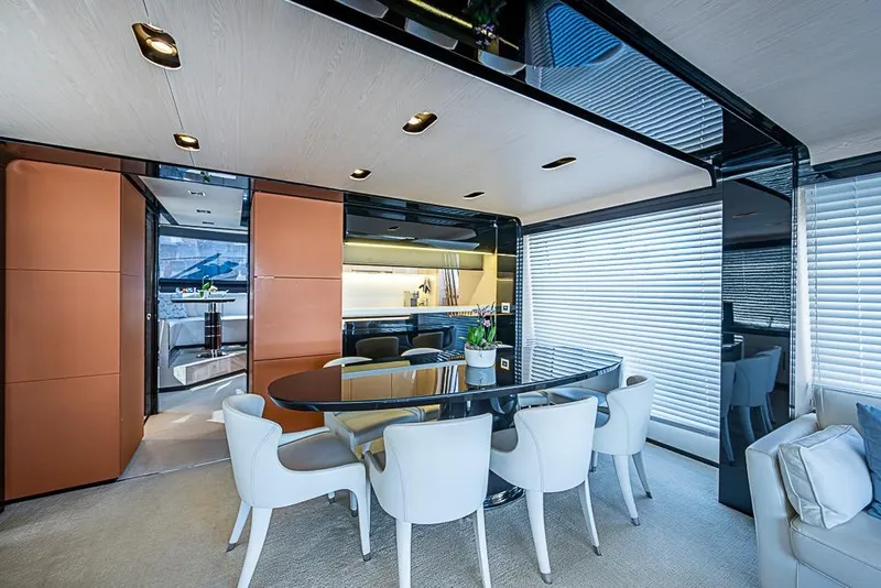 Slide: The Image of Luxurious interior of 2017 Azimut 80 yacht with modern dining area and elegant decor. - 49