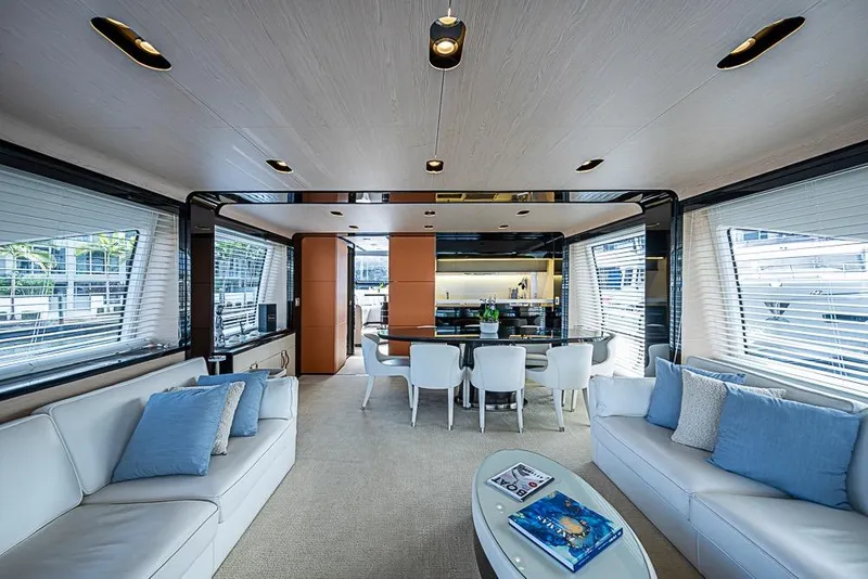 Slide: The Image of Luxurious interior of 2017 Azimut 80 yacht with elegant seating and dining area. - 53