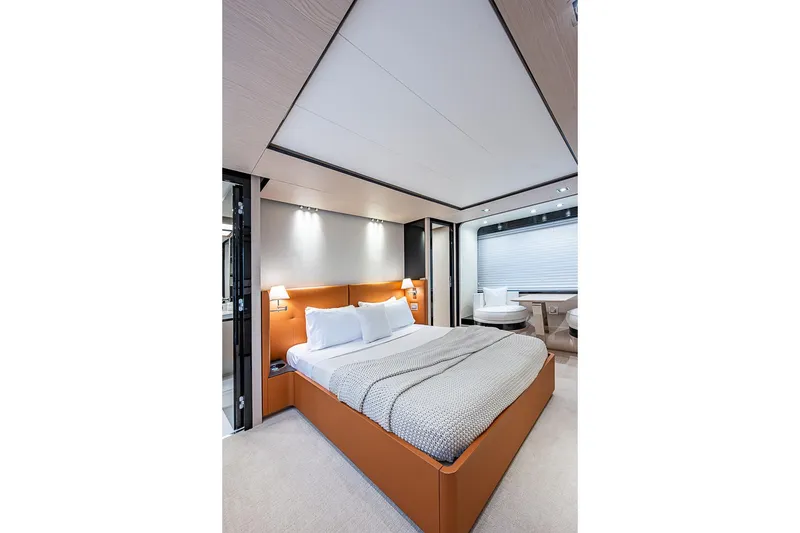 Slide: The Image of Luxurious bedroom interior of 2017 Azimut 80 yacht with modern design and cozy ambiance. - 72