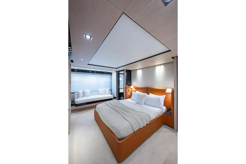 Slide: The Image of Luxurious bedroom interior of 2017 Azimut 80 yacht with modern design and cozy ambiance. - 76