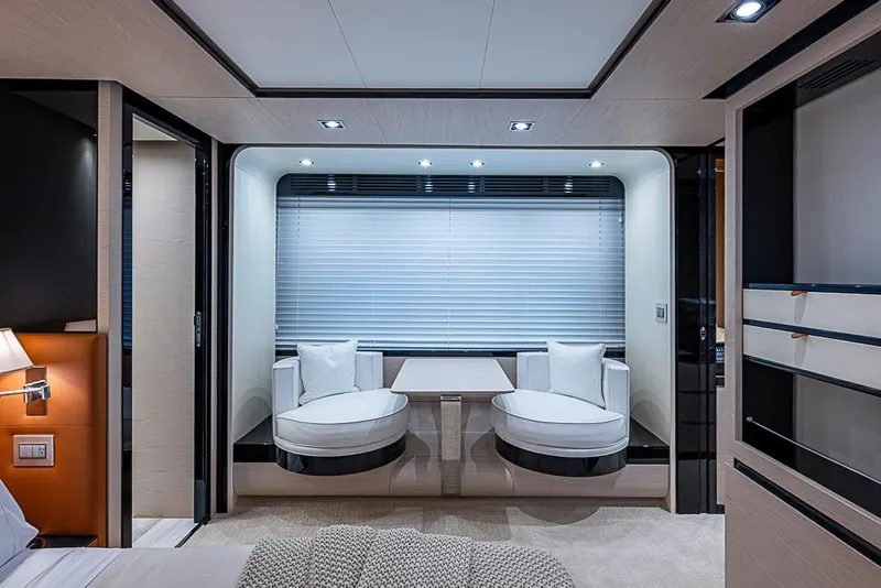 Slide: The Image of Luxurious interior of 2017 Azimut 80 yacht with modern seating and elegant design. - 80