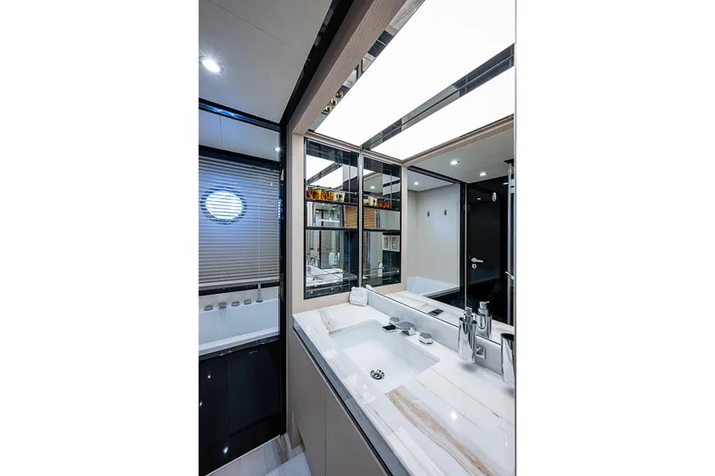 Slide: The Image of Luxurious bathroom interior of 2017 Azimut 80 yacht with modern fixtures and elegant design. - 93