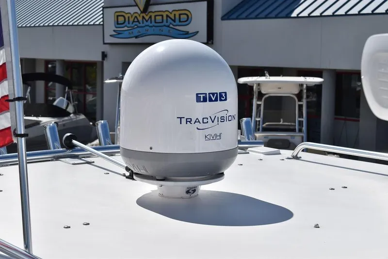 Slide: The Image of KVH TracVision TV3 satellite dome on 2023 Steiger Craft 31 Miami boat. - 22
