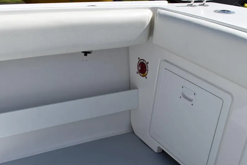 Slide: The Image of 2023 Steiger Craft 31 Miami boat interior detail with storage compartment. - 39