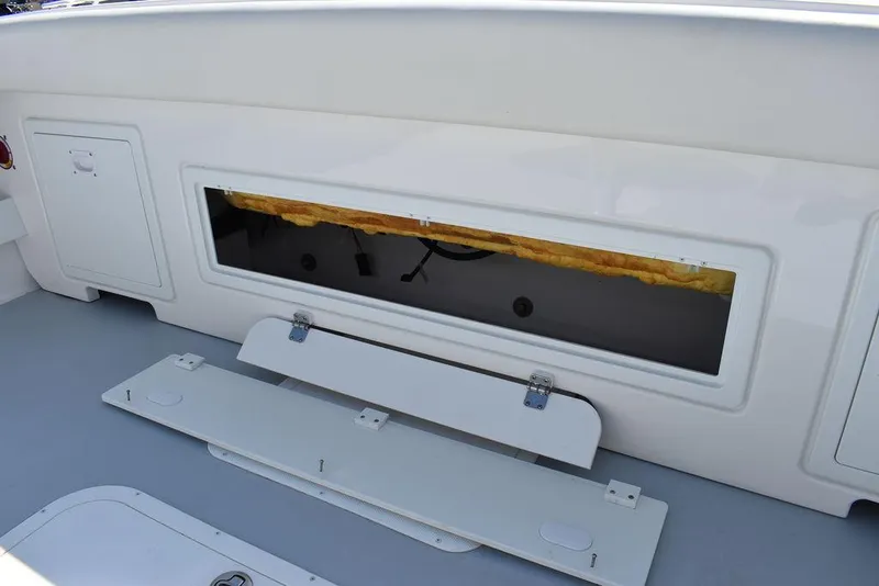 Slide: The Image of 2023 Steiger Craft 31 Miami boat storage compartment with open hatches. - 42
