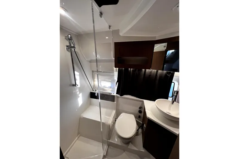 Slide: The Image of Modern bathroom in 2023 Beneteau Antares 11 Fly yacht with shower and sink. - 14