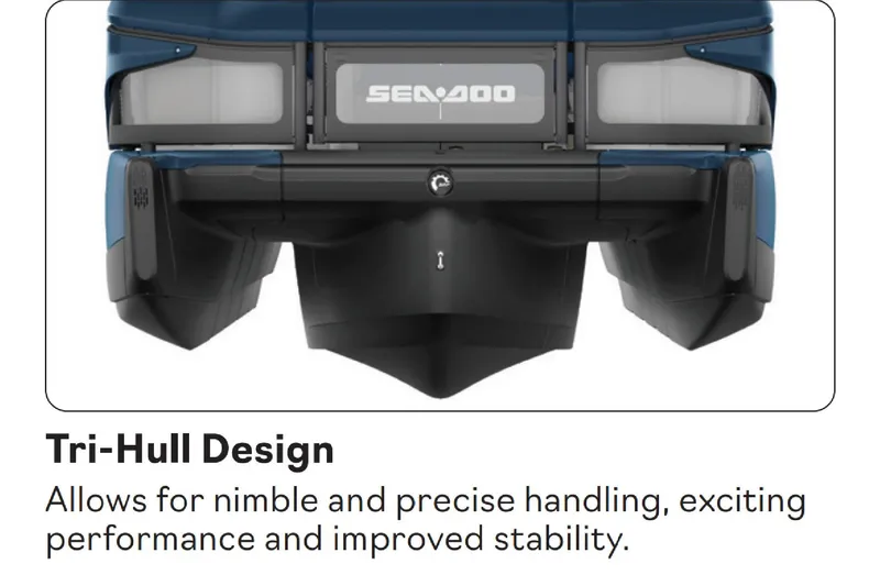 Slide: The Image of 2024 Sea-Doo Switch Cruise 21 tri-hull design for enhanced handling and stability. - 6