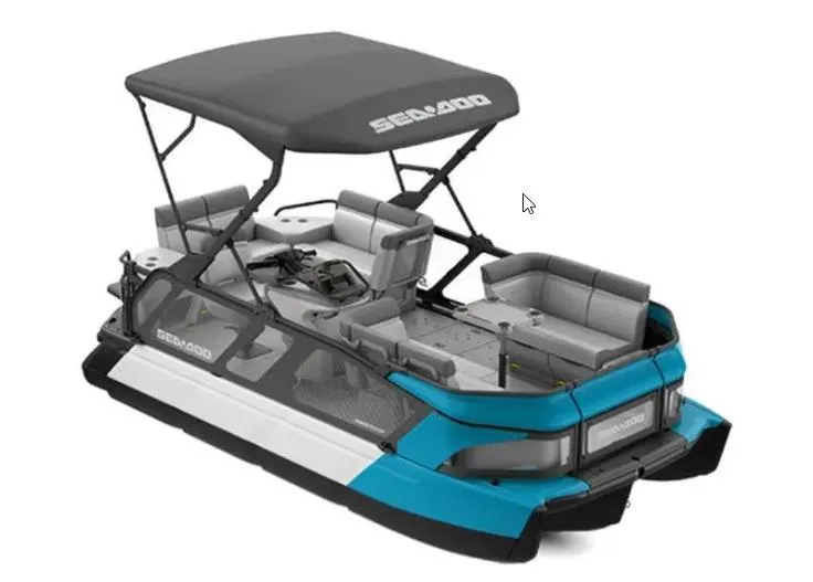 Slide: The Image of 2023 Sea-Doo SWITCH CRUISE 18' 170HP pontoon boat with canopy and seating. - 2