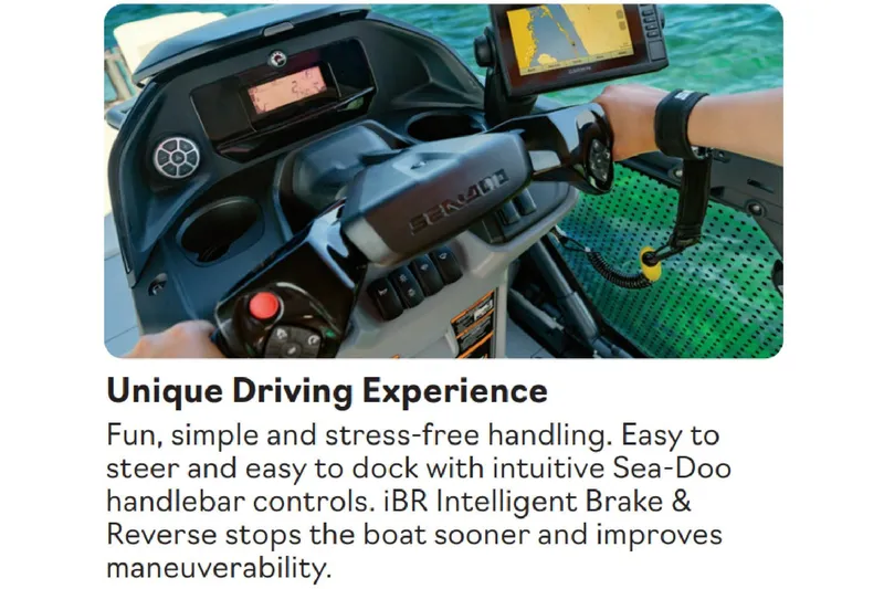 Slide: The Image of 2023 Sea-Doo Switch Cruise 18 dashboard with intuitive controls and navigation display. - 9