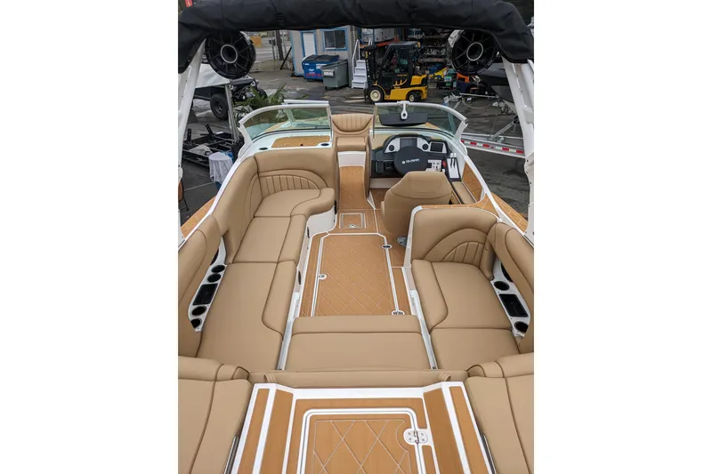 Slide: The Image of Luxurious interior of 2026 MB F22 Tomcat Alpha boat with tan leather seating. - 5