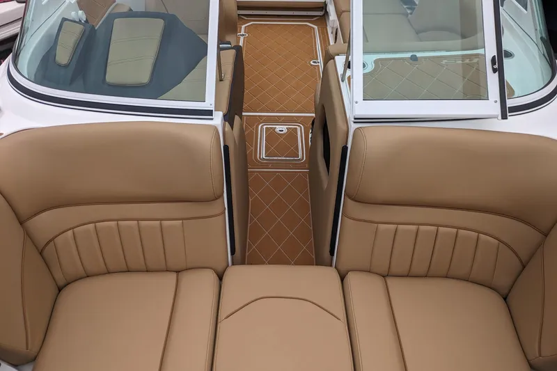 Slide: The Image of Luxurious interior of 2026 MB F22 Tomcat Alpha boat with tan leather seating. - 8