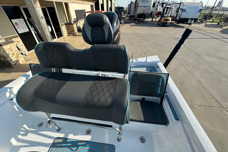 Slide: The Image of 2026 Express H22B boat interior with cushioned seating and modern design. - 20