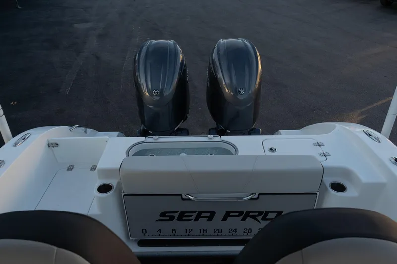 Slide: The Image of 2026 Sea Pro 262 Offshore boat with dual engines, rear view. - 8