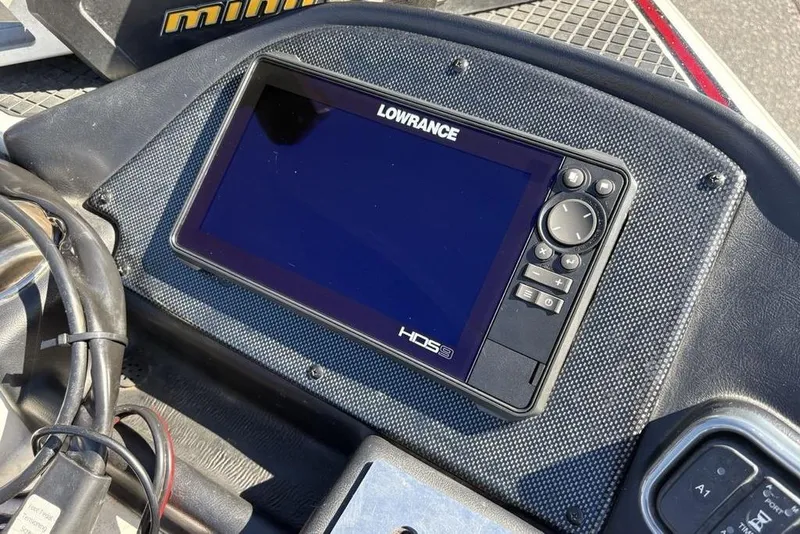 Slide: The Image of Lowrance HDS-9 fishfinder on 2018 Triton 20 TrX Patriot boat dashboard. - 8