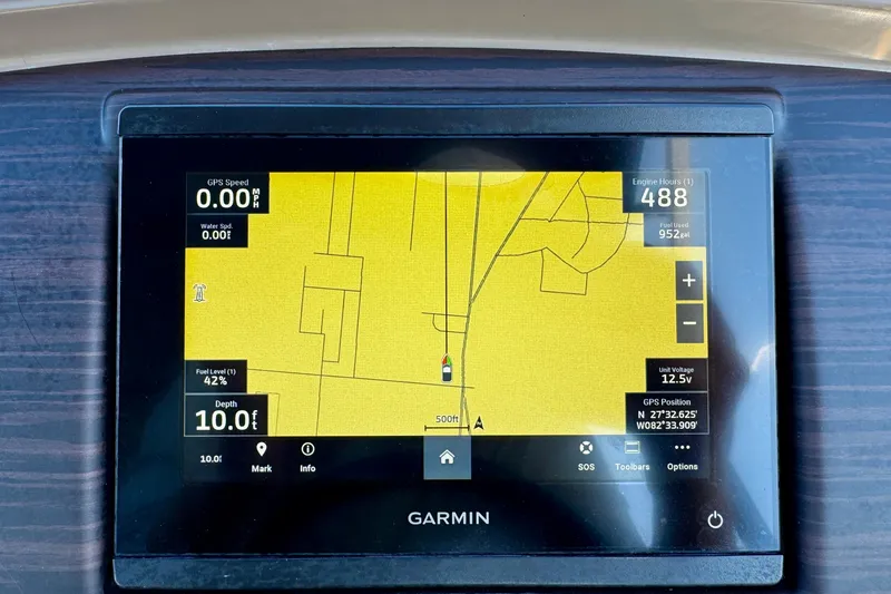 Slide: The Image of Garmin GPS display on 2023 Bennington 23 SX boat, showing navigation and engine data. - 16