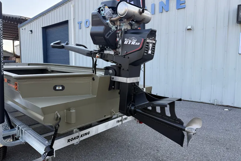 Slide: The Image of 2025 Diamondback 1860 Mudd Rattler boat with GatorTail GTR XD motor on trailer. - 8