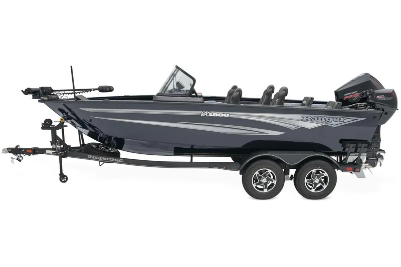 Slide: The Image of 2026 Ranger VX1888 WT fishing boat on trailer, parked outdoors. - 3
