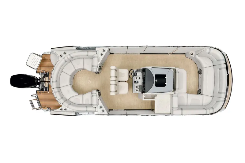 Slide: The Image of Manufacturer Provided Image: 2018 Harris V270 pontoon boat with blue canopy and white seating. - 6