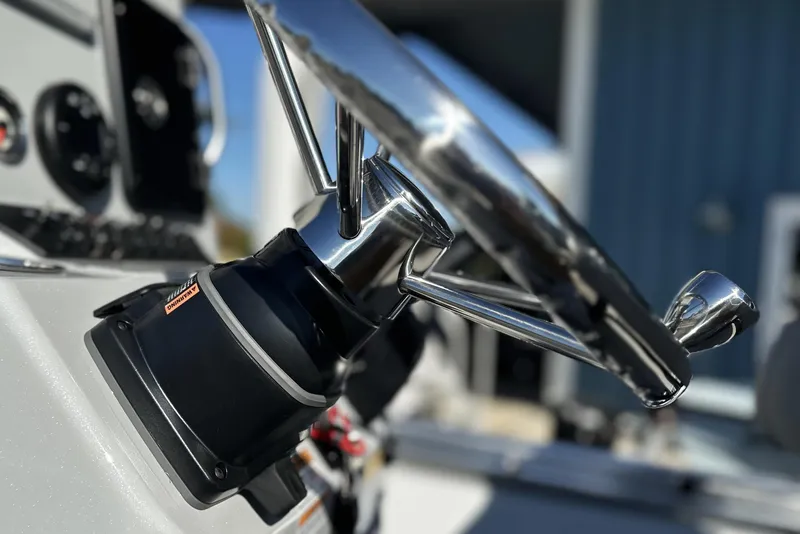 Slide: The Image of Steering wheel of 2026 Avid 21 FSX boat, close-up view. - 23