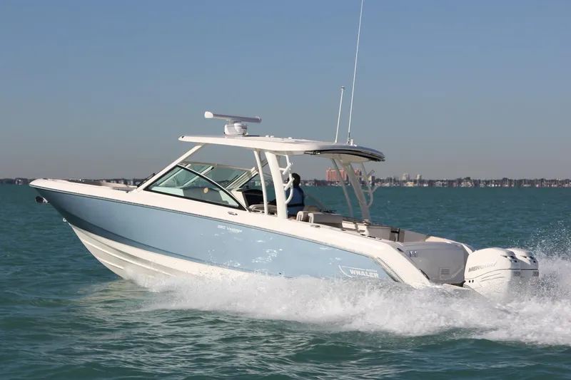 Slide: The Image of Manufacturer Provided Image: 2021 Boston Whaler 320 Vantage cruising on open water. - 1