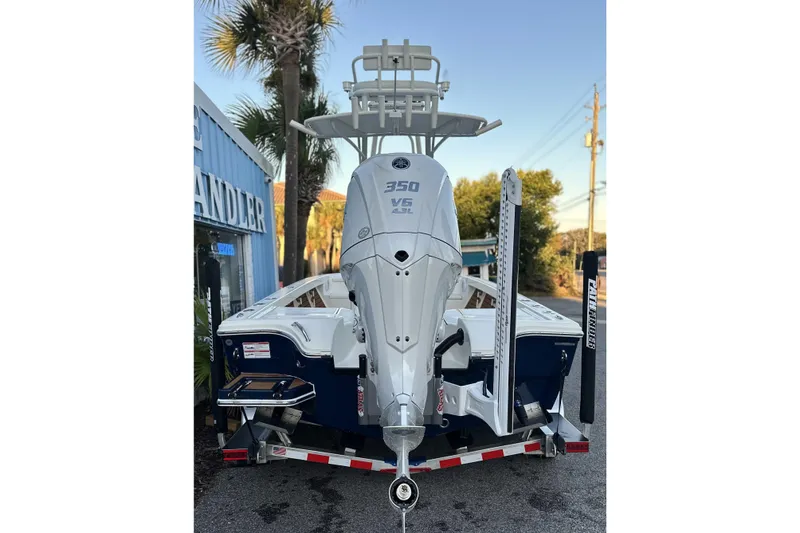 Slide: The Image of 2026 Pathfinder 2500 Hybrid boat with powerful 350 V6 engine on trailer. - 8