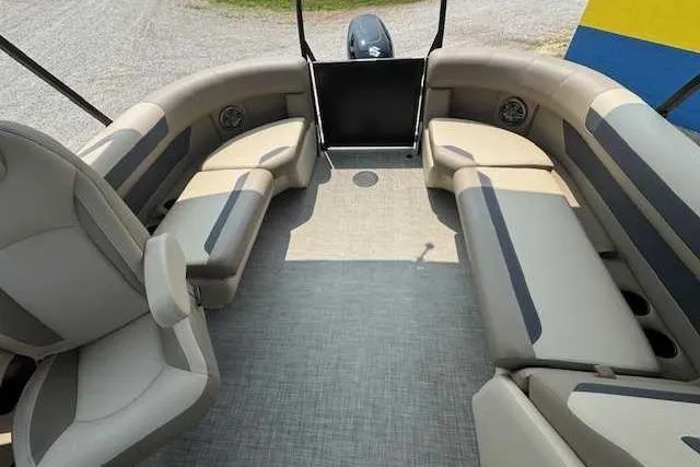 Slide: The Image of Interior of 2025 Premier 200 Sunscape boat with spacious seating and modern design. - 8