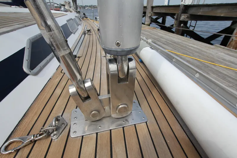 Slide: The Image of Deck of 1989 Nautor Swan 53 sailboat with stainless steel fittings. - 18