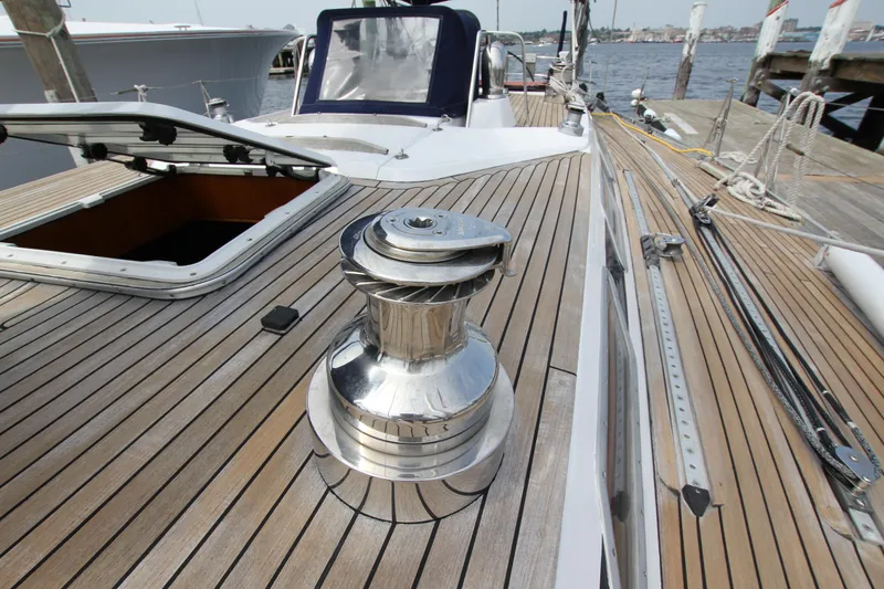 Slide: The Image of Deck of 1989 Nautor Swan 53 yacht with open hatch and winch. - 19