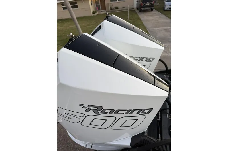 Slide: The Image of Twin Mercury Racing 500 outboard engines on a 2026 Nor-Tech 4000 Roadster boat. - 17
