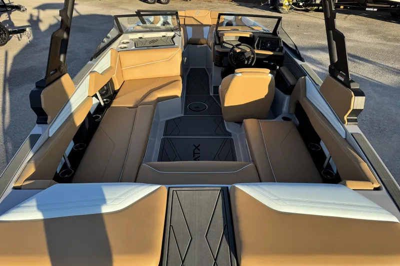 Slide: The Image of 2026 ATX Surf Boats 22 Type-S interior with tan seating and modern dashboard design. - 8