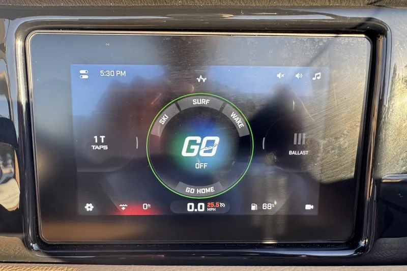 Slide: The Image of Touchscreen display of 2026 ATX Surf Boats 22 Type-S showing surf and wake settings. - 9