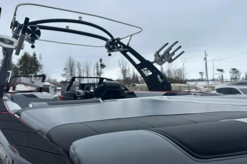 Slide: The Image of 2019 Malibu Wakesetter 23 LSV boat interior with wakeboard tower and speakers. - 12