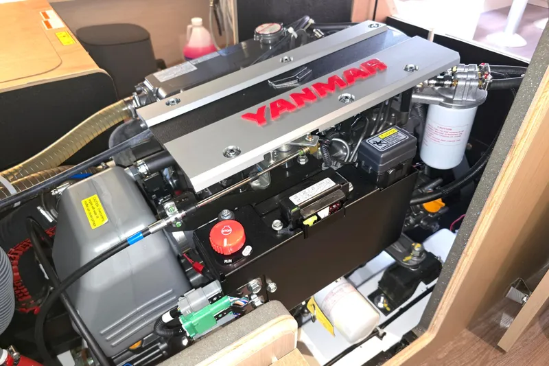Slide: The Image of Yanmar engine in 2022 Beneteau Oceanis 40.1 sailboat, showcasing detailed components. - 9