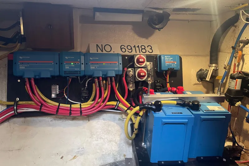 Slide: The Image of Electrical system of 1985 Ocean Alexander 38 Double Cabin with wiring and components. - 23