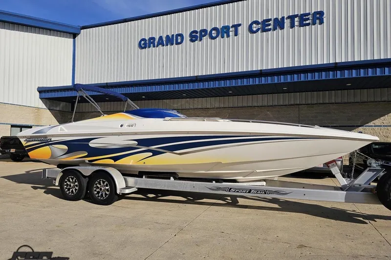 Slide: The Image of 2010 Sunsation 288 MID-CABIN boat on trailer at Grand Sport Center. - 15