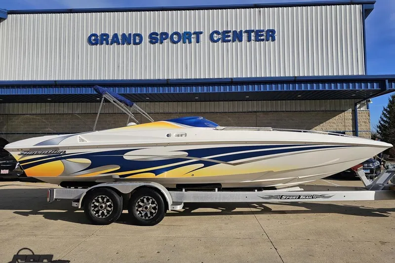 Slide: The Image of 2010 Sunsation 288 MID-CABIN boat on trailer at Grand Sport Center. - 3