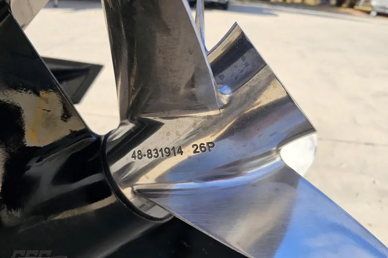 Slide: The Image of Close-up of a polished boat propeller with engraved numbers, Sunsation 288 MID-CABIN, 2010 model. - 34
