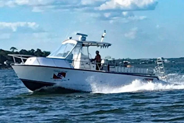 The Image of 2014 Newton 31 Dive Special boat cruising on open water under a partly cloudy sky. - 0