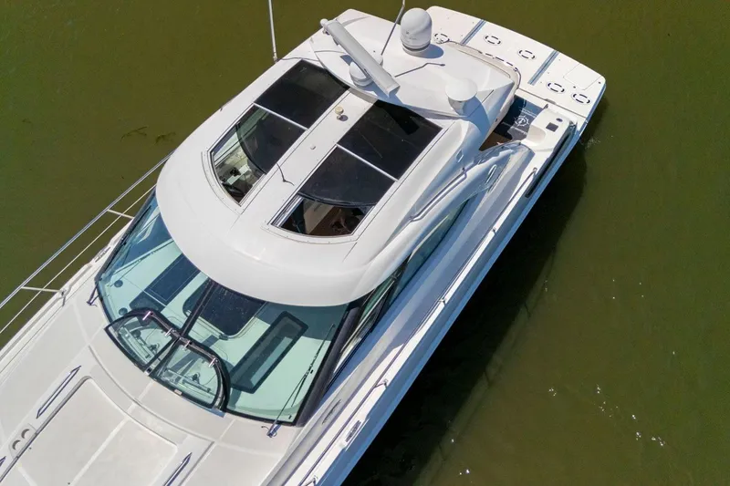 Slide: The Image of Aerial view of 2009 Sea Ray 470 Sundancer yacht on calm water. - 18