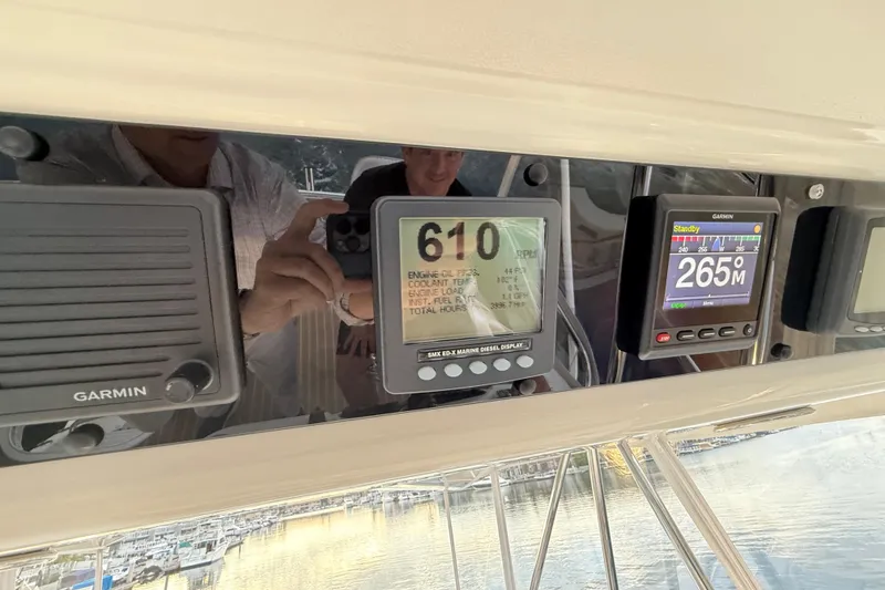 Slide: The Image of Control panel of a 2001 Riviera 40 Flybridge with Garmin displays. - 47