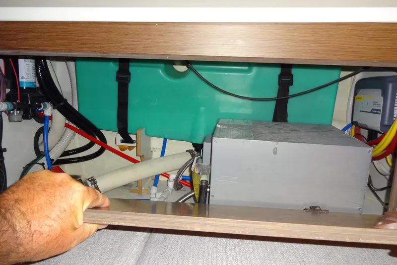 Slide: The Image of Interior view of 2022 Jeanneau Merry Fisher 895 Offshore boat's engine compartment. - 146