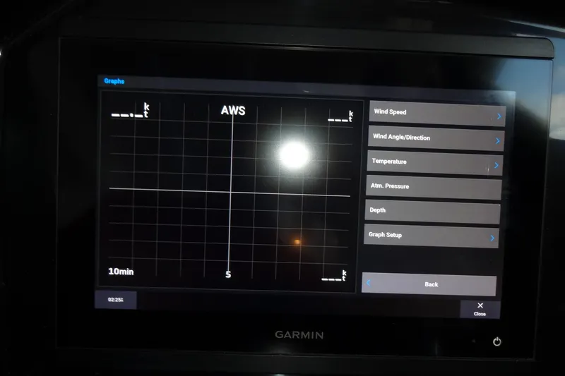 Slide: The Image of Garmin display on 2022 Jeanneau Merry Fisher 895 Offshore showing wind speed and navigation data. - 84