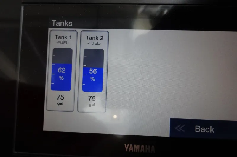 Slide: The Image of Fuel tank levels on Jeanneau Merry Fisher 895 Offshore, 2022 model, showing 62% and 56%. - 94