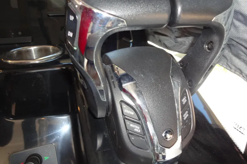 Slide: The Image of Throttle controls of a 2022 Jeanneau Merry Fisher 895 Offshore boat. - 99