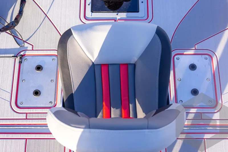 Slide: The Image of 2026 G3 Sportsman 1710 SE boat seat with red and gray accents. - 28