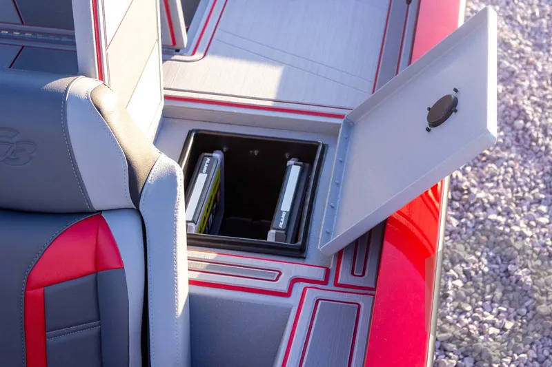 Slide: The Image of 2026 G3 Sportsman 1710 SE boat interior with open storage compartment and seating. - 45