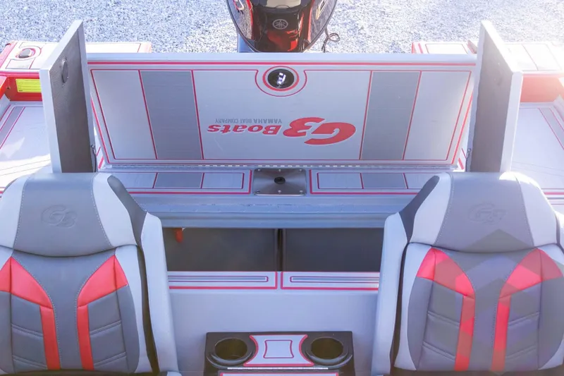 Slide: The Image of 2026 G3 Sportsman 1710 SE boat interior with stylish seating and storage compartments. - 47