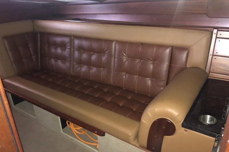 Slide: The Image of Luxurious leather seating inside a 2013 StanCraft 360 Rivelle boat cabin. - 19